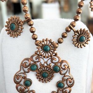 Squash Blossom Necklace with Faux Turquoise Sones and a Ninja Pendant